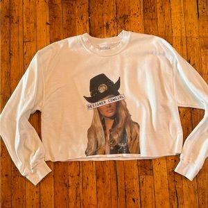 Designer Cowgirl Cropped Crewneck Sweater - White